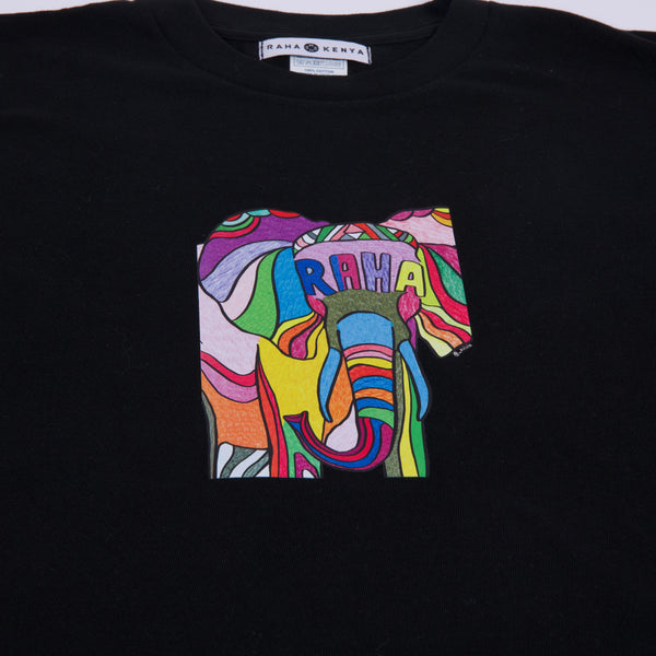 【予約商品／11月下旬にお届け】Moyo Art Long Sleeve Tshirt（ゾウ/Black）