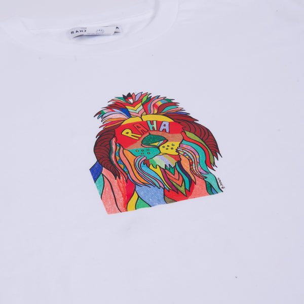 【予約商品／11月下旬にお届け】Moyo Art Long Sleeve Tshirt（ライオン/White）