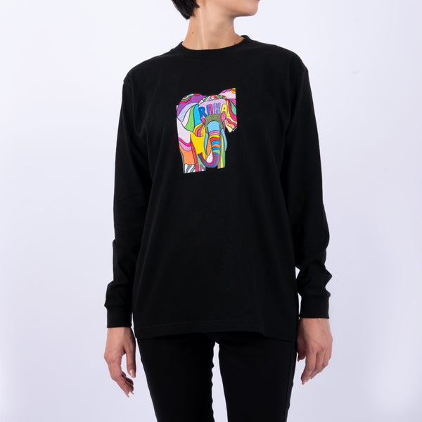 【予約商品／11月下旬にお届け】Moyo Art Long Sleeve Tshirt（ゾウ/Black）