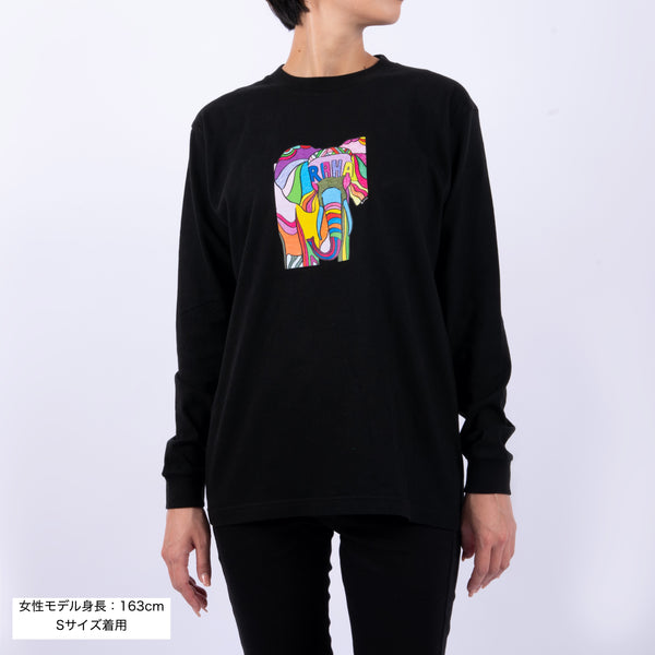 【予約商品／11月下旬にお届け】Moyo Art Long Sleeve Tshirt（ゾウ/Black）