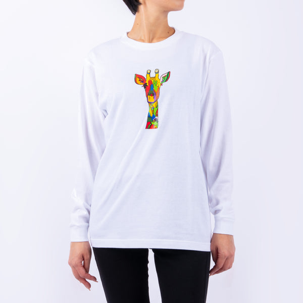 【予約商品／11月下旬にお届け】Moyo Art Long Sleeve Tshirt（キリン/White）