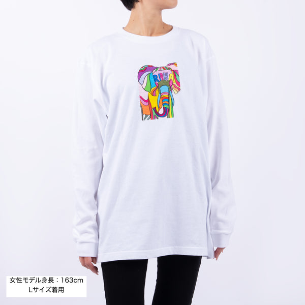 【予約商品／11月下旬にお届け】Moyo Art Long Sleeve Tshirt（ゾウ/White）