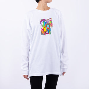 【予約商品／11月下旬にお届け】Moyo Art Long Sleeve Tshirt（ゾウ/White）