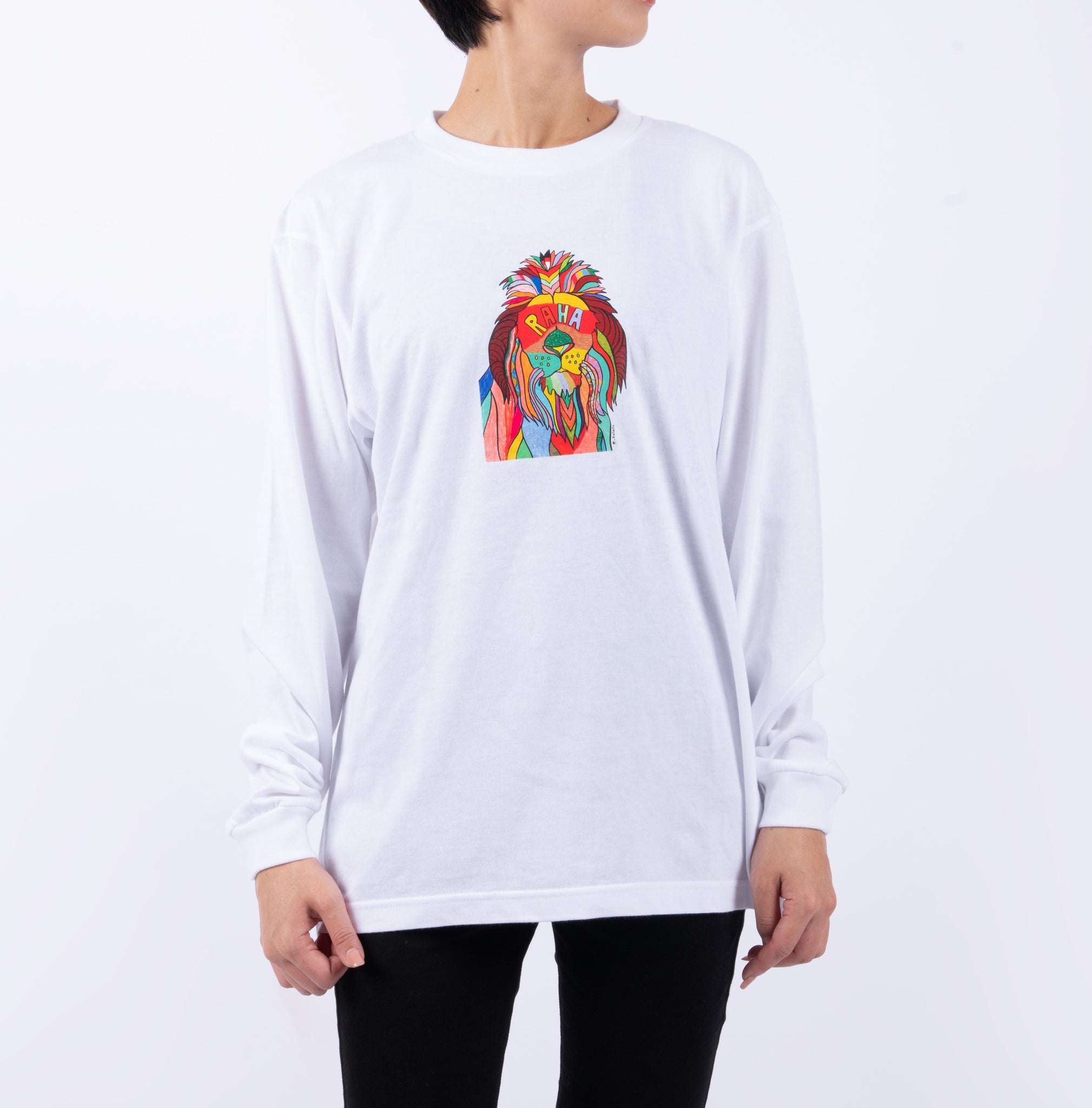 【予約商品／11月下旬にお届け】Moyo Art Long Sleeve Tshirt（ライオン/White）