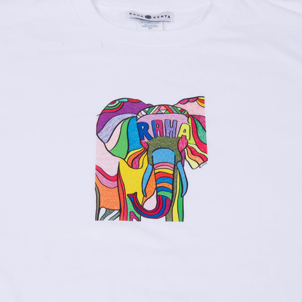 【予約商品／11月下旬にお届け】Moyo Art Long Sleeve Tshirt（ゾウ/White）