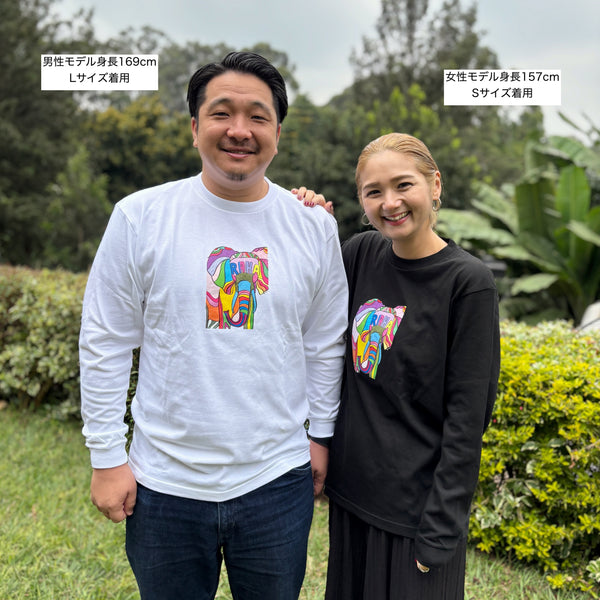 【予約商品／11月下旬にお届け】Moyo Art Long Sleeve Tshirt（ゾウ/Black）