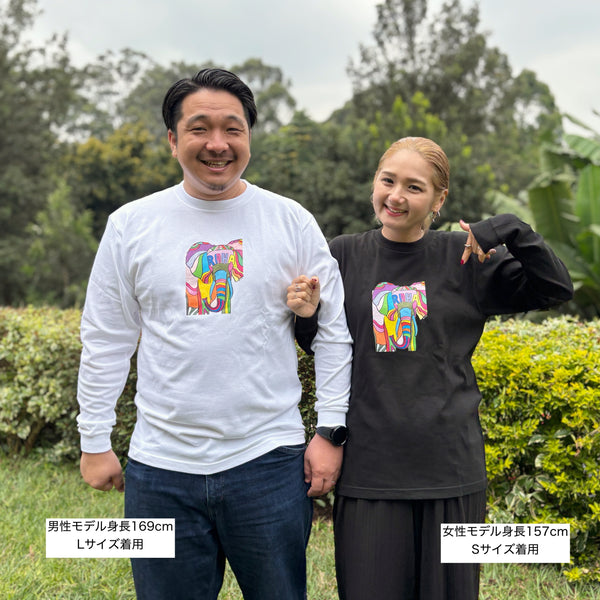 【予約商品／11月下旬にお届け】Moyo Art Long Sleeve Tshirt（ゾウ/Black）