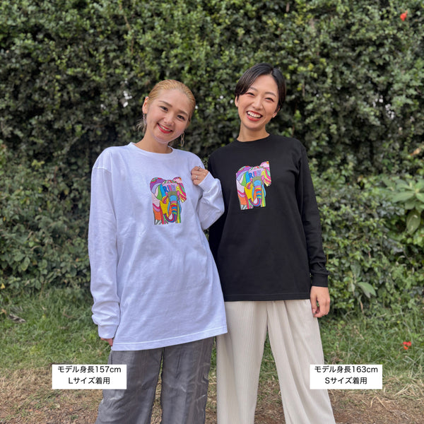 【予約商品／11月下旬にお届け】Moyo Art Long Sleeve Tshirt（ゾウ/White）
