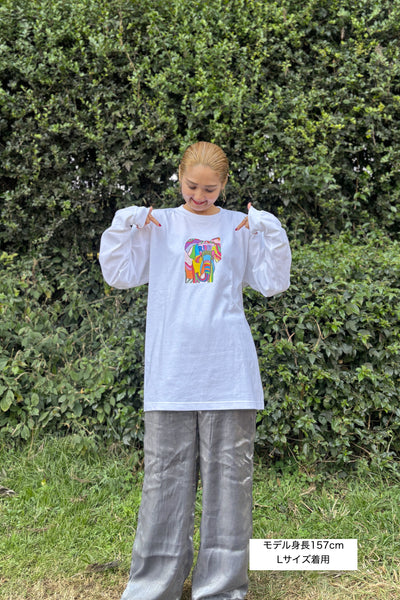 【予約商品／11月下旬にお届け】Moyo Art Long Sleeve Tshirt（ゾウ/White）