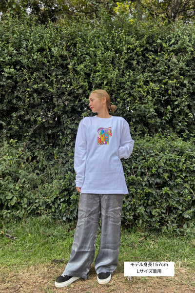 【予約商品／11月下旬にお届け】Moyo Art Long Sleeve Tshirt（ゾウ/White）