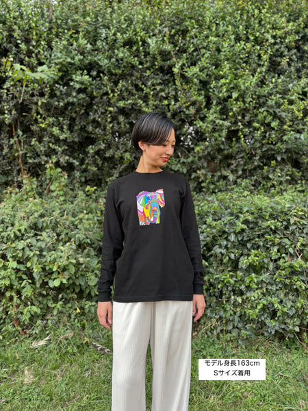 【予約商品／11月下旬にお届け】Moyo Art Long Sleeve Tshirt（ゾウ/Black）