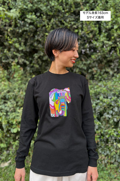 【予約商品／11月下旬にお届け】Moyo Art Long Sleeve Tshirt（ゾウ/Black）