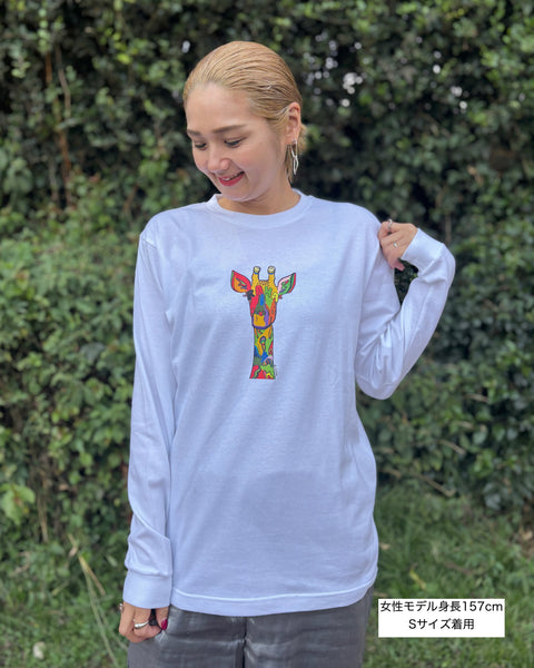 【予約商品／11月下旬にお届け】Moyo Art Long Sleeve Tshirt（キリン/White）