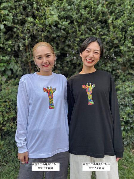【予約商品／11月下旬にお届け】Moyo Art Long Sleeve Tshirt（キリン/White）