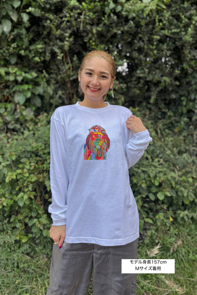 【予約商品／11月下旬にお届け】Moyo Art Long Sleeve Tshirt（ライオン/White）