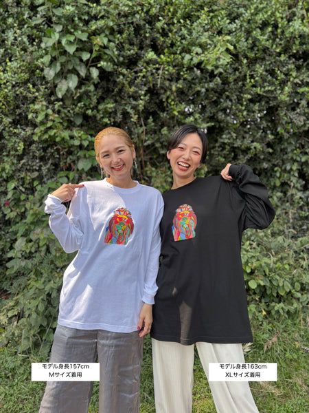 【予約商品／11月下旬にお届け】Moyo Art Long Sleeve Tshirt（ライオン/White）