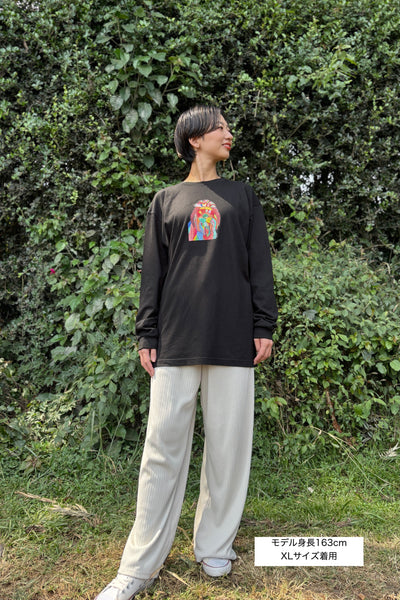【予約商品／11月下旬にお届け】Moyo Art Long Sleeve Tshirt（ライオン/Black）