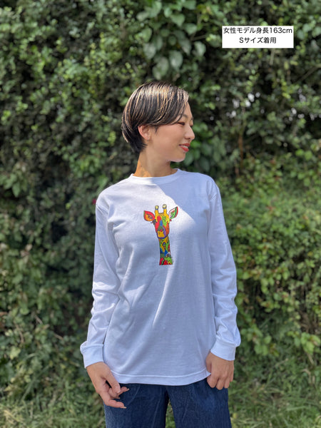 【予約商品／11月下旬にお届け】Moyo Art Long Sleeve Tshirt（キリン/White）