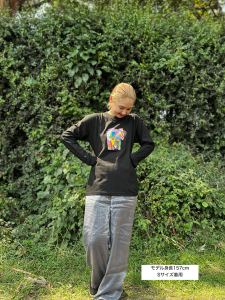 【予約商品／11月下旬にお届け】Moyo Art Long Sleeve Tshirt（ゾウ/Black）