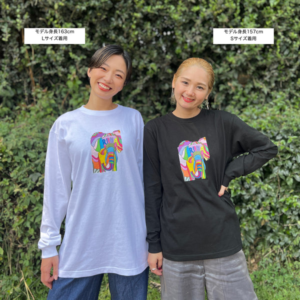 【予約商品／11月下旬にお届け】Moyo Art Long Sleeve Tshirt（ゾウ/White）