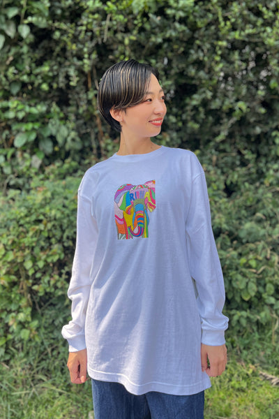 【予約商品／11月下旬にお届け】Moyo Art Long Sleeve Tshirt（ゾウ/White）