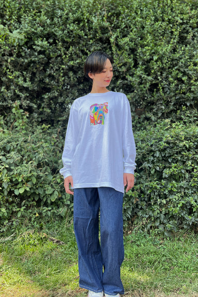 【予約商品／11月下旬にお届け】Moyo Art Long Sleeve Tshirt（ゾウ/White）