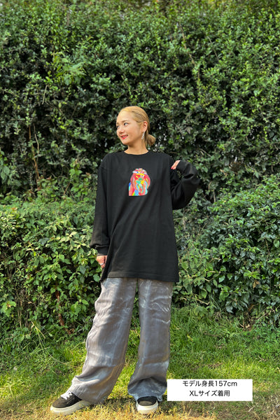 【予約商品／11月下旬にお届け】Moyo Art Long Sleeve Tshirt（ライオン/Black）
