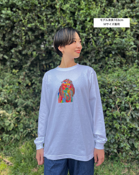 【予約商品／11月下旬にお届け】Moyo Art Long Sleeve Tshirt（ライオン/White）