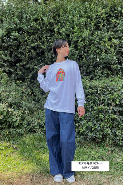 【予約商品／11月下旬にお届け】Moyo Art Long Sleeve Tshirt（ライオン/White）